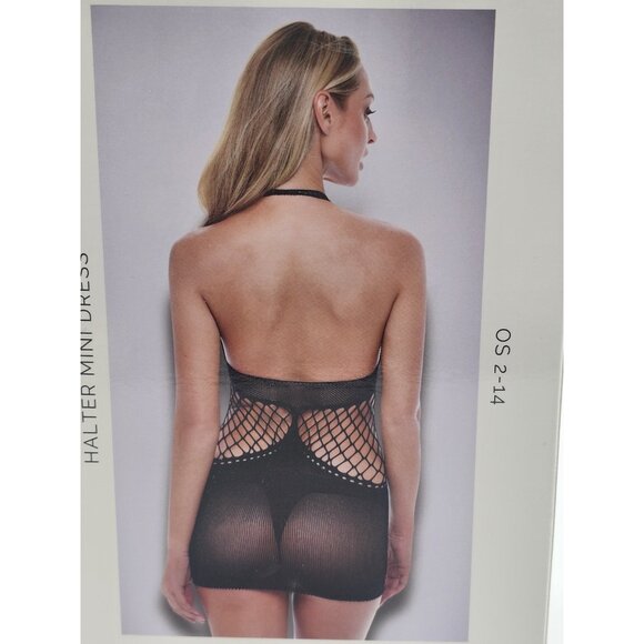 Baci Lingerie Women's One Size 2-14 Black Sheer Mesh Halter Mini Dress - Picture 5 of 7